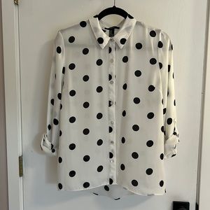 Black and white polka dot button down blouse